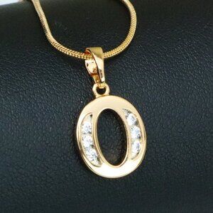 "Rose Gold Letter O Pendant with Crystals – 18K Gold Plated Charm, XPPT1364